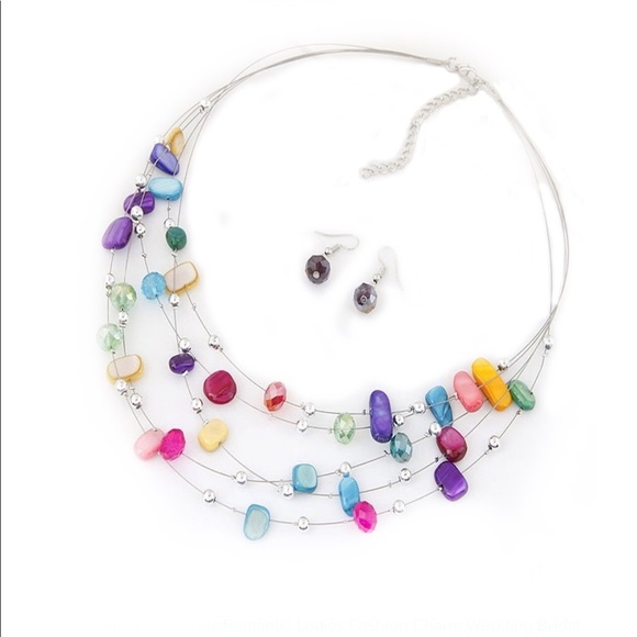 Crystal Beaded Multi Necklace with Earrings Set - Picture 3 of 3
